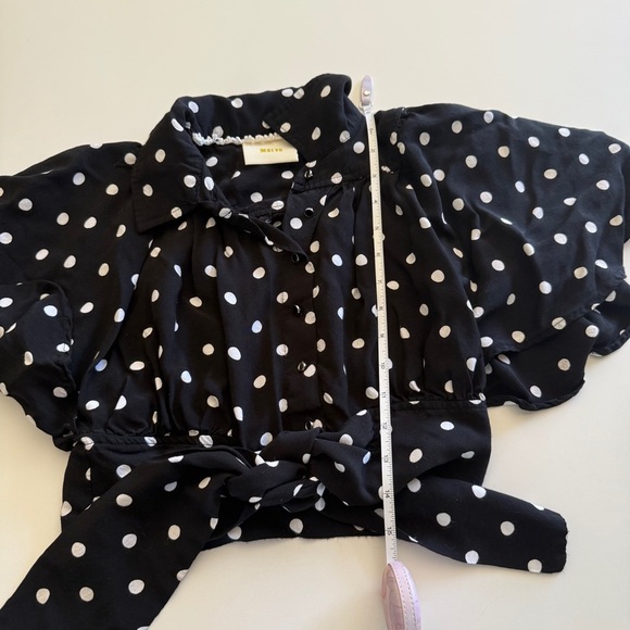 Anthropologie-Maeve-Canna-Polka Dot-Crop Top-Black & White-Flowy Sleeves-Size 2 - Picture 8 of 15
